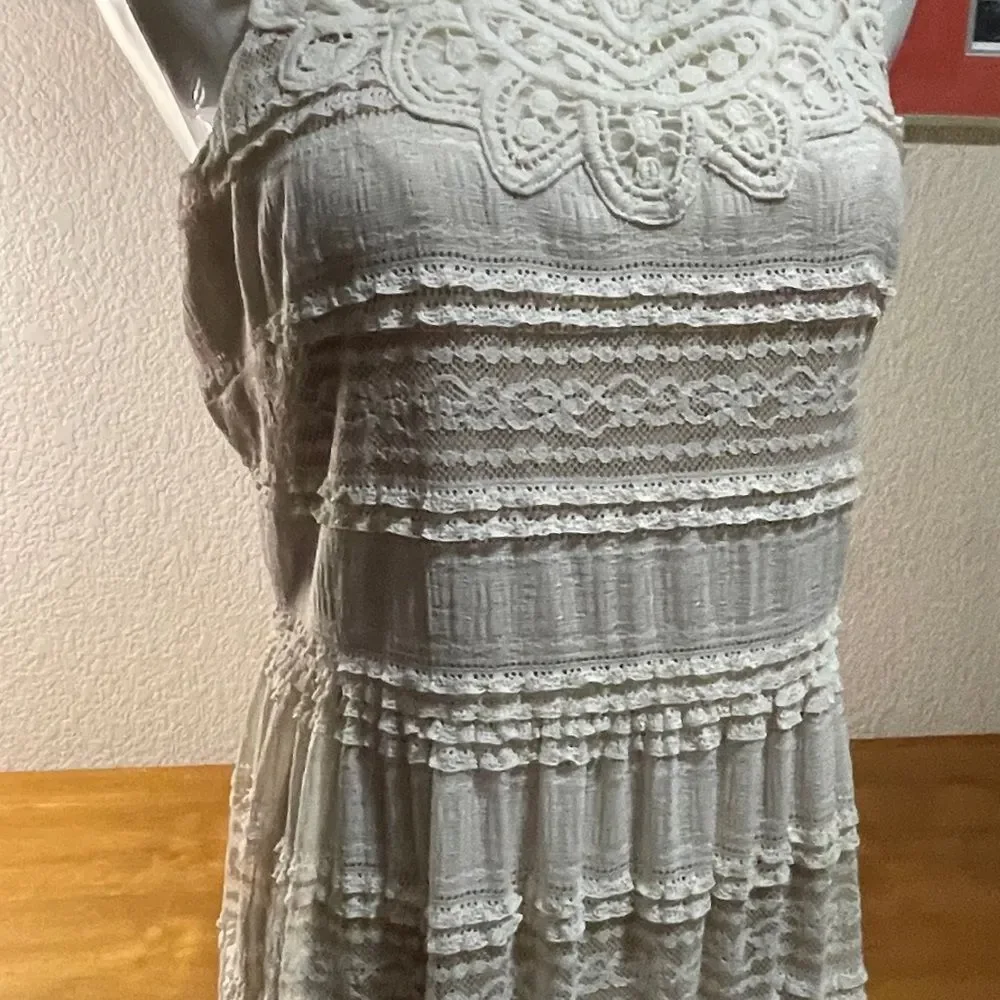 Eliza J Creme Crochet Lace Maxi Dress Women Sz 6 Tiered Lined Cottagecore Boho